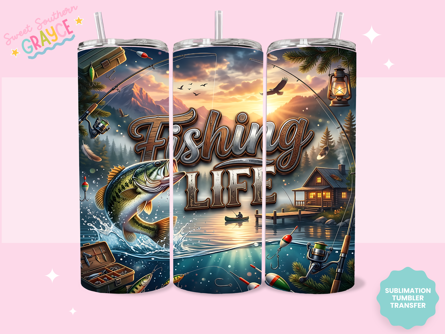 20oz SUBLIMATION TRANSFER- LIGHTING FISHING LIFE