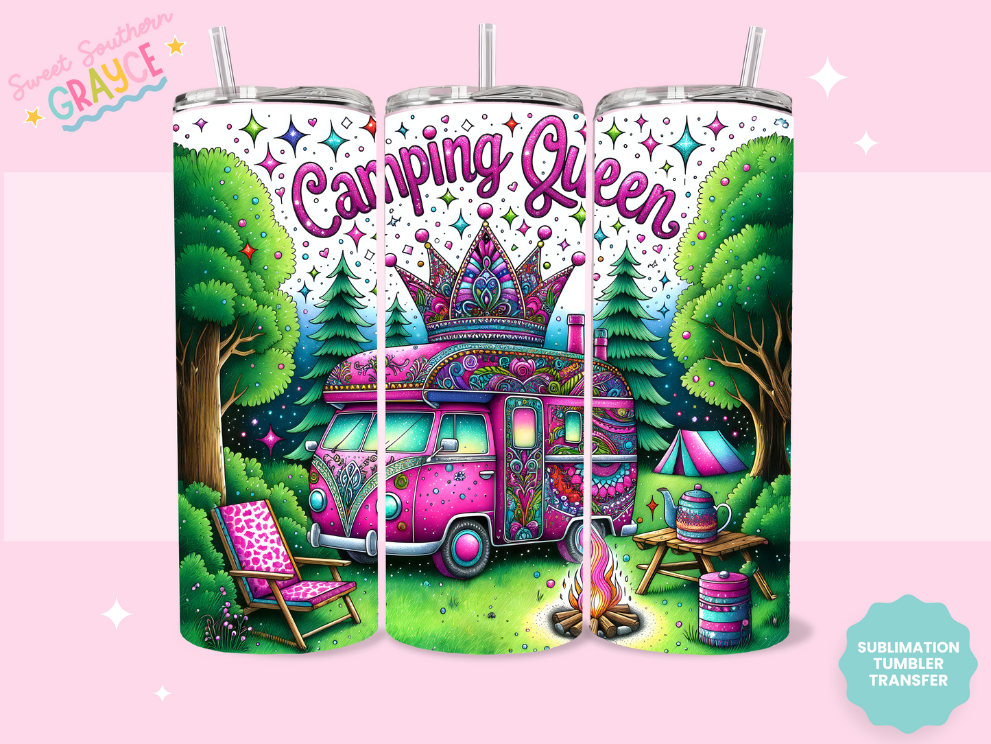 20oz SUBLIMATION TRANSFER - RETRO CAMPING QUEEN