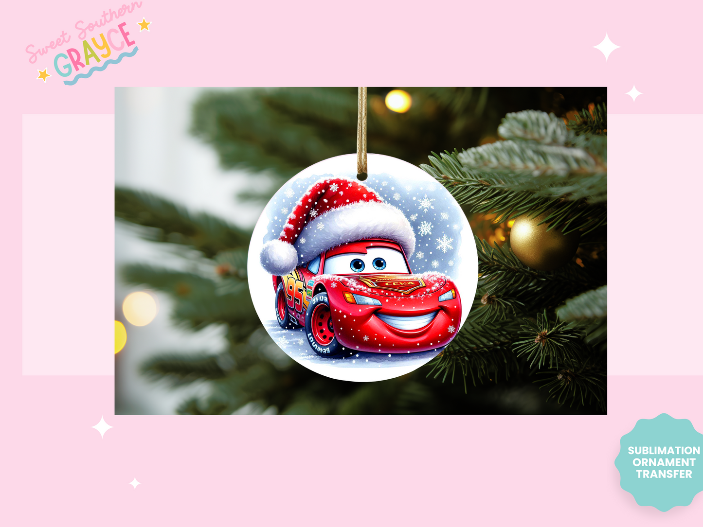 ORNAMENT SUBLIMATION TRANSFER - SNOW FAST RED CAR #1