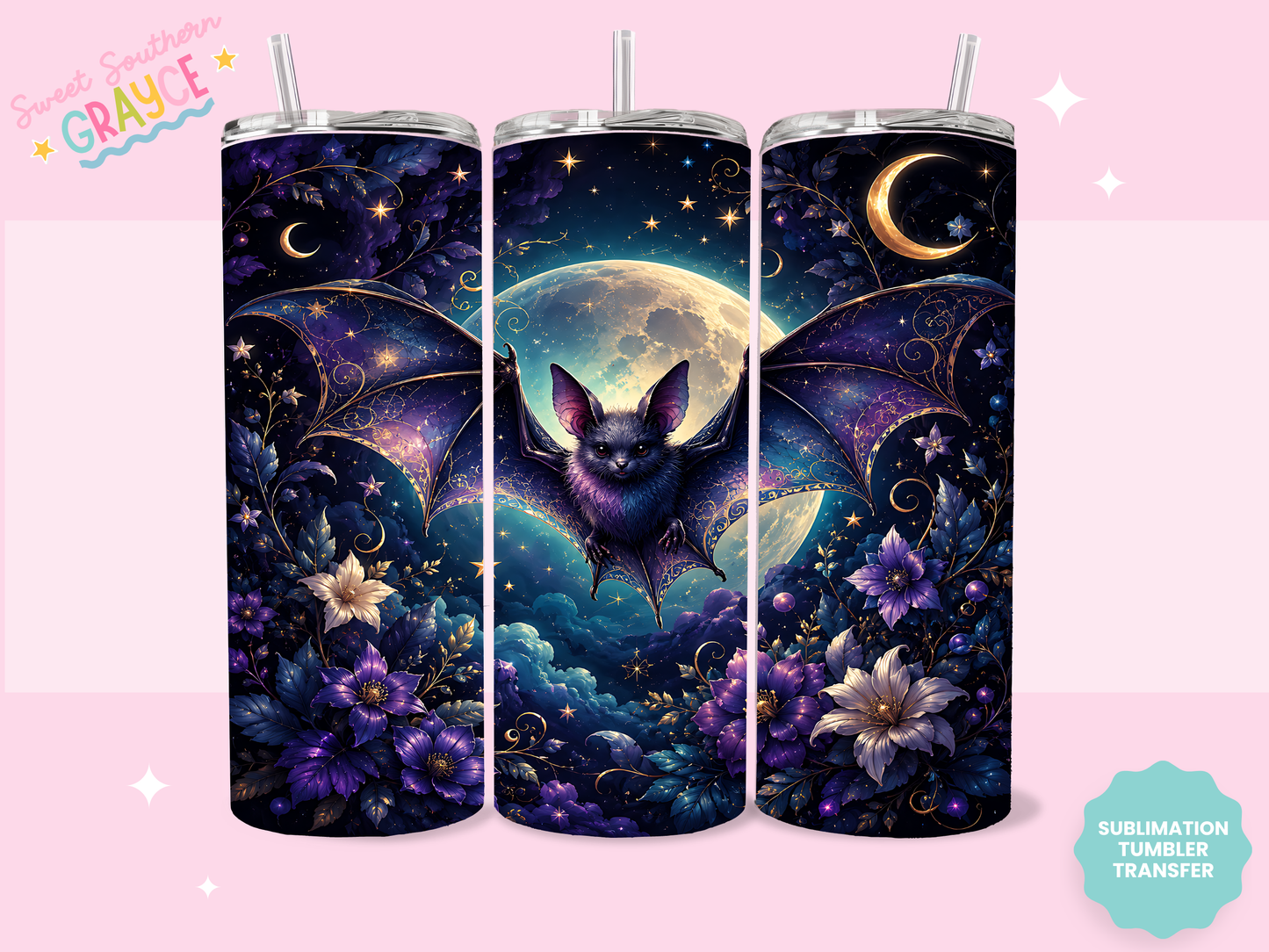 20oz SUBLIMATION TRANSFER- MOONLIGHT BAT