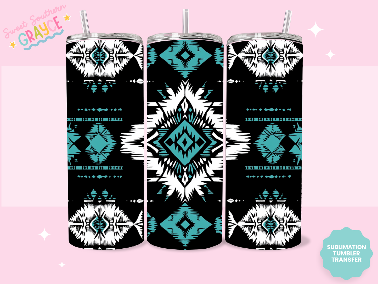 20oz SUBLIMATION TRANSFER - BLACK AZTEC