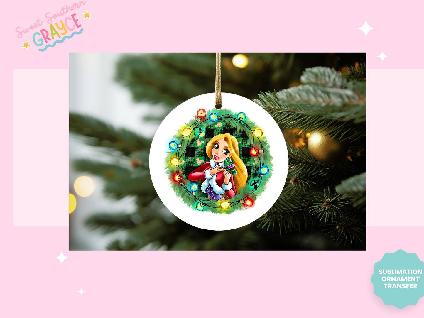 ORNAMENT SUBLIMATION TRANSFER - GREEN FLANNEL HAIR PRINCESS