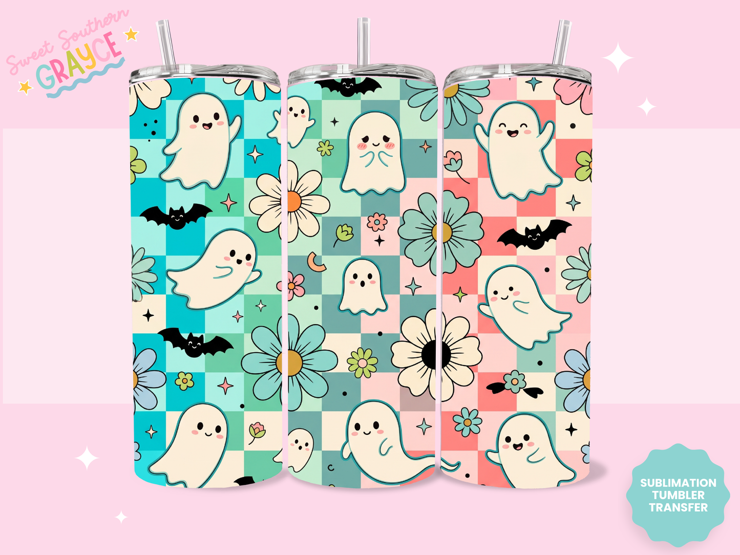 20oz SUBLIMATION TRANSFER- CHECKERED GHOSTIES THINGS