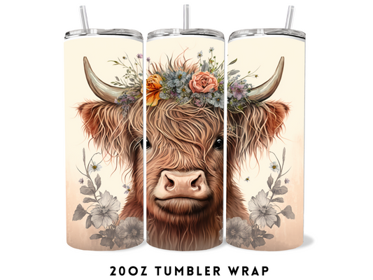 20oz SUBLIMATION TRANSFER- FLORAL HEIFER