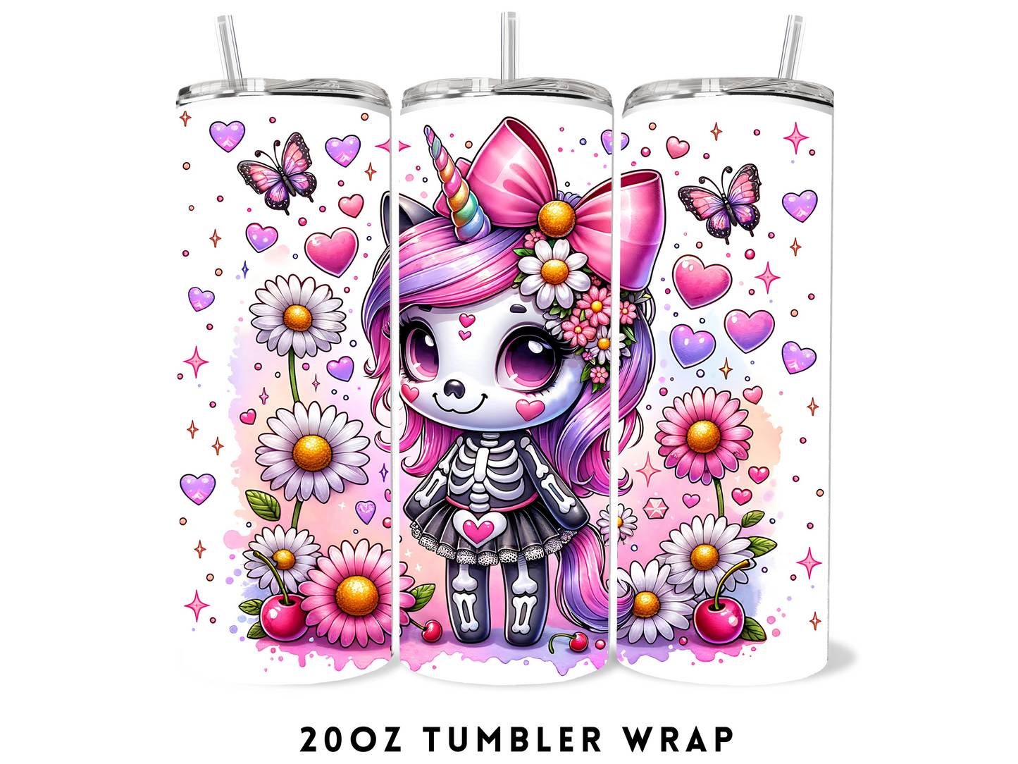 20oz SUBLIMATION TRANSFER- UNICORN SKELETON