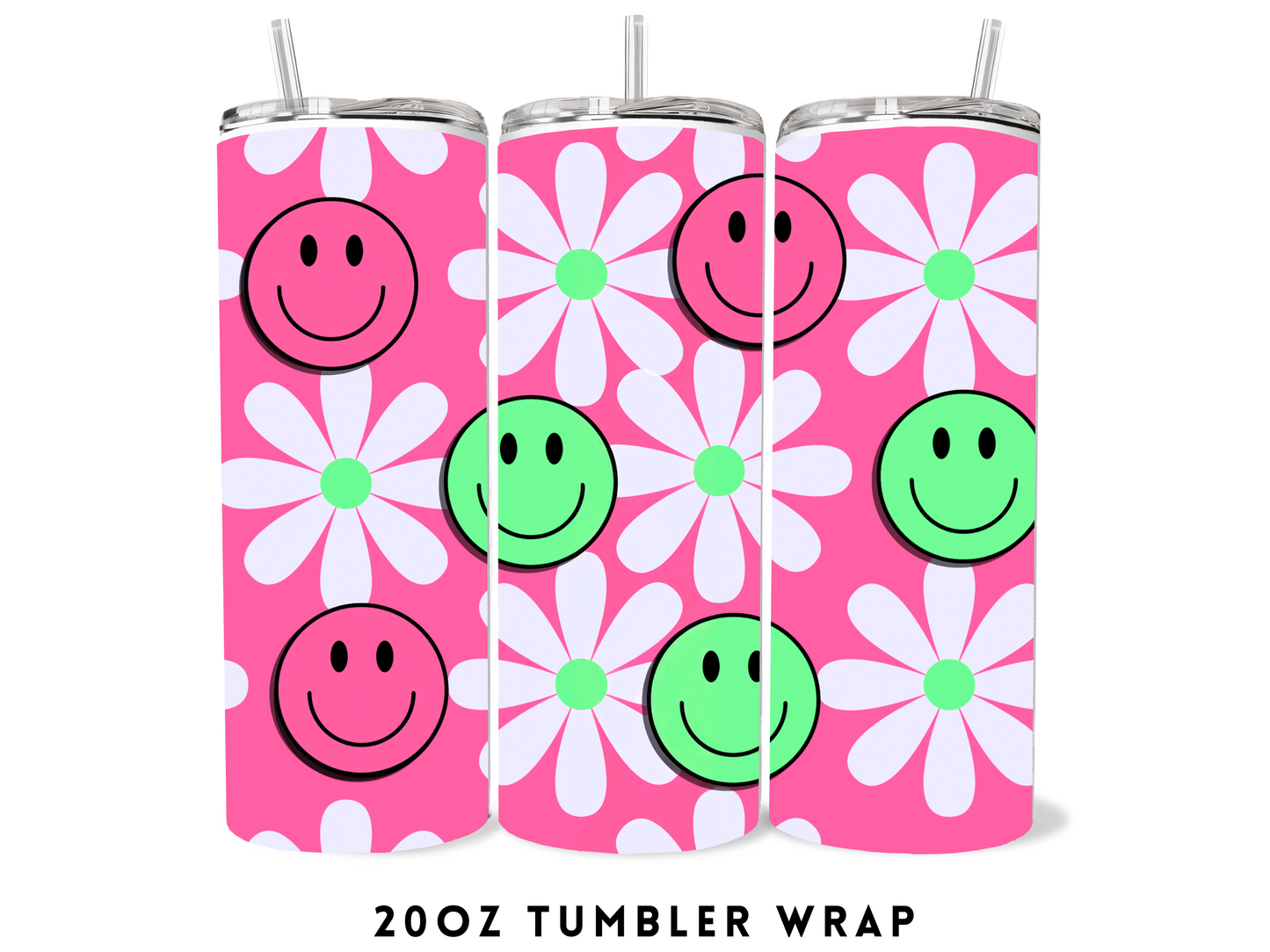 20oz SUBLIMATION TRANSFER- PINK SMILEY DAISIES