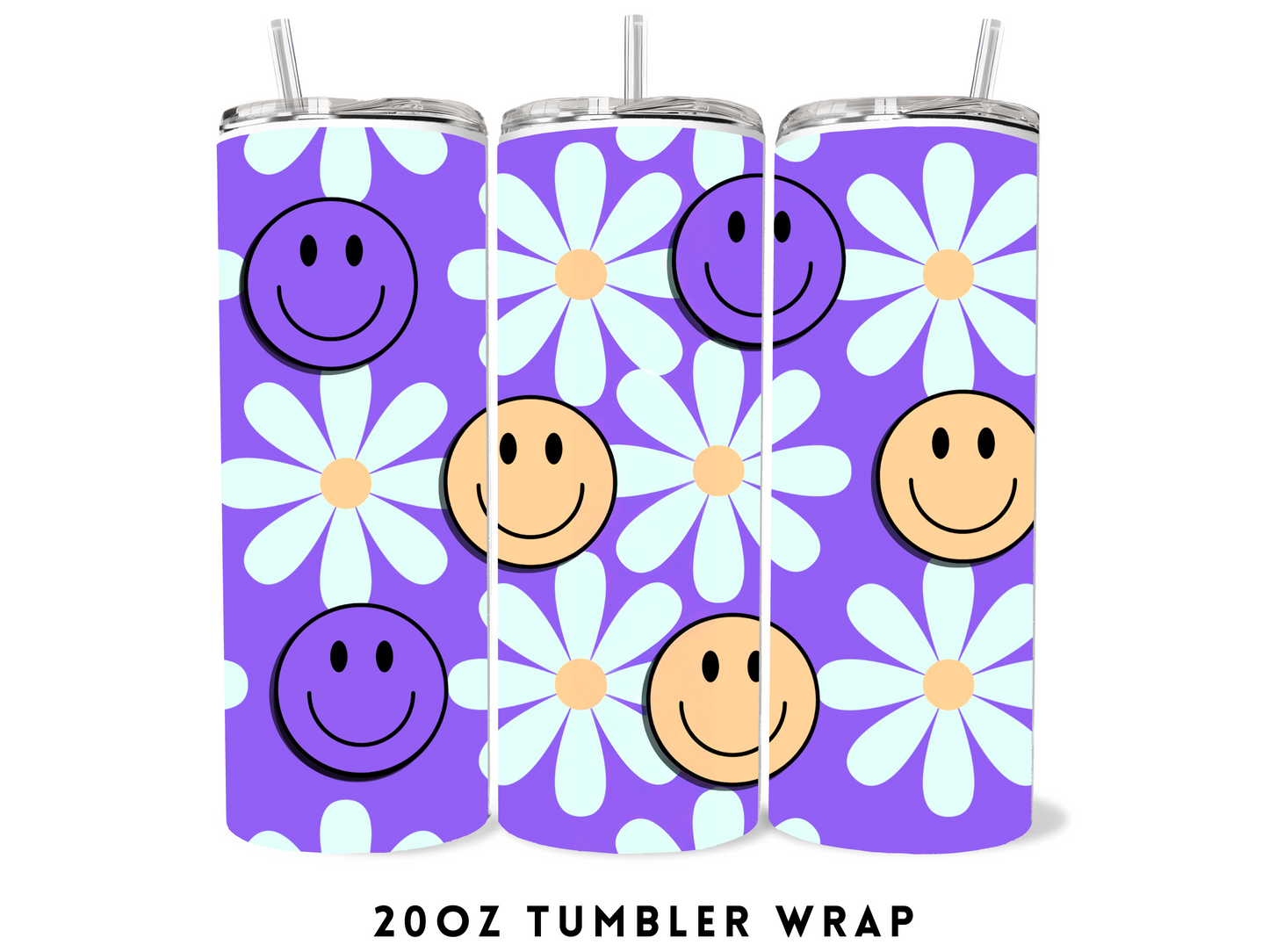 20oz SUBLIMATION TRANSFER- PURPLE SMILEY DAISIES