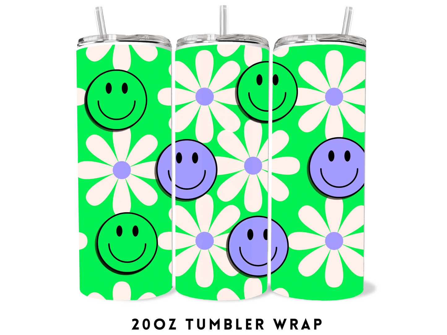 20oz SUBLIMATION TRANSFER- GREEN SMILEY DAISIES