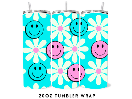 20oz SUBLIMATION TRANSFER- TEAL SMILEY DAISIES