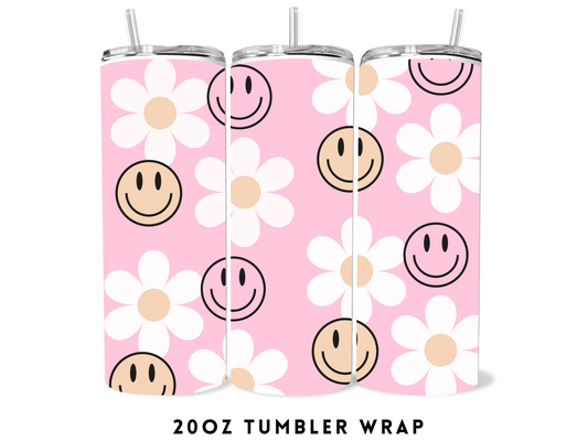 20oz SUBLIMATION TRANSFER- PINK SMILEY DAISIES