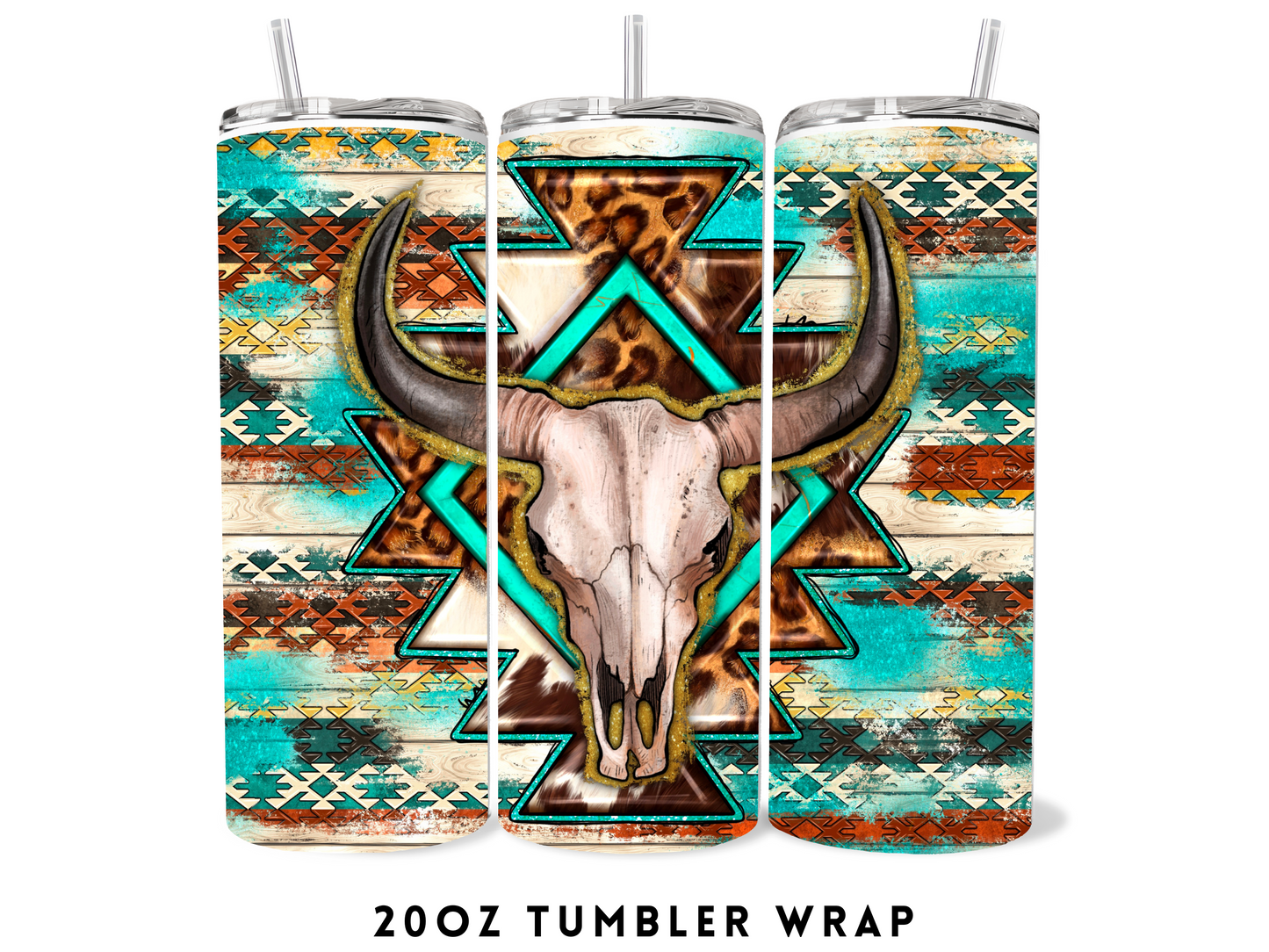 20oz SUBLIMATION TRANSFER- AZTEC BULL SKULL