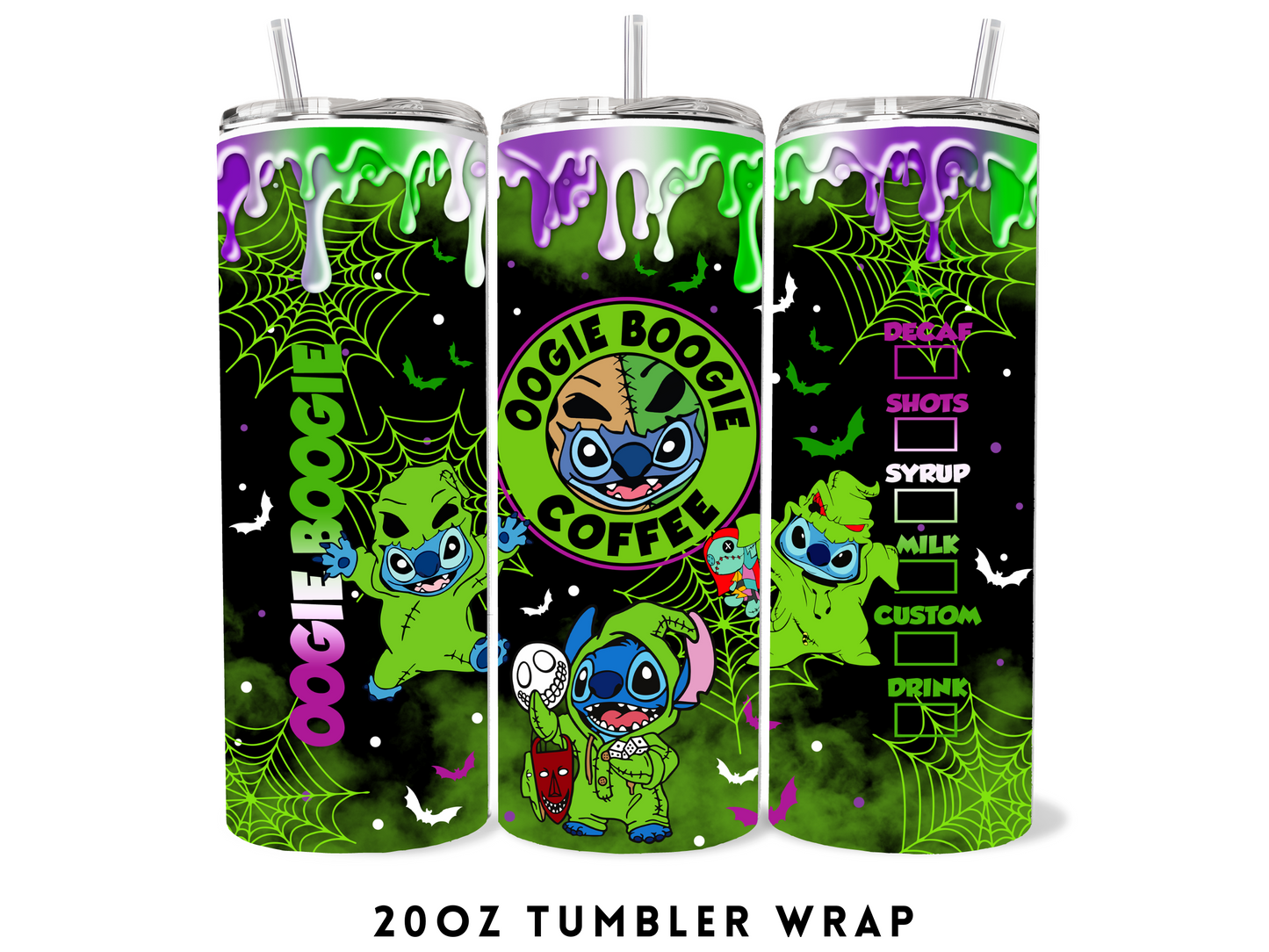 20oz SUBLIMATION TRANSFER- GREEN BLUE ALIEN SBUCKS