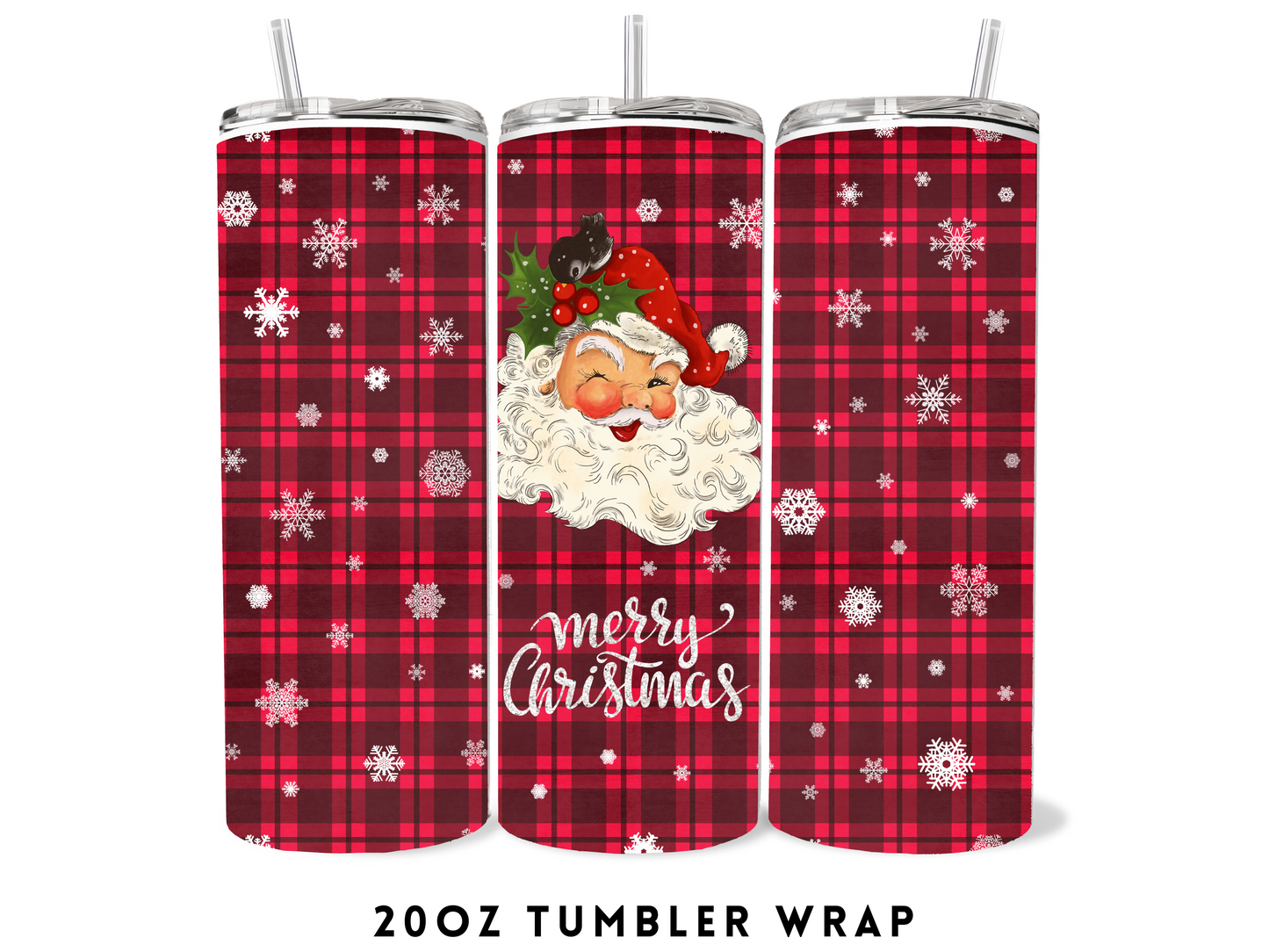 20oz SUBLIMATION TRANSFER- MERRY CHRISTMAS SANTA RED FLANNEL