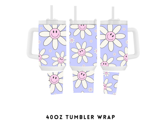 40oz SUBLIMATION TRANSFER- PRUPLE SMILEY DAISIES