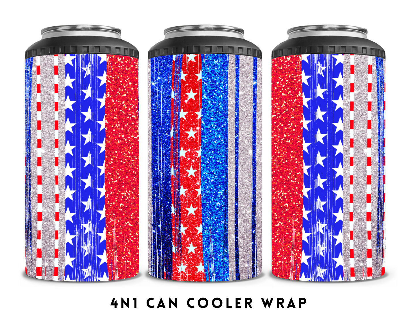 4n1 CAN COOLER- GLITTER RED WHITE AND BLUE