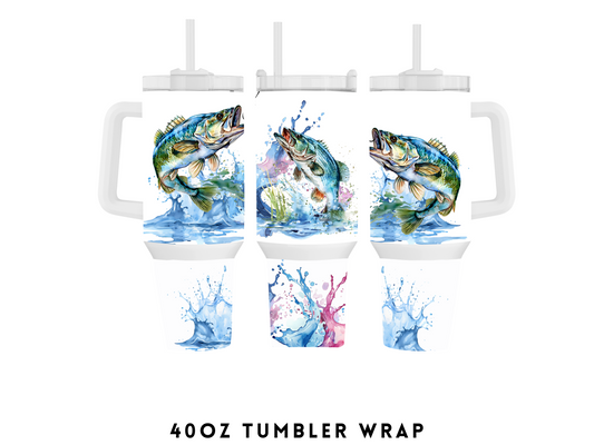 40oz SUBLIMATION TRANSFER- WATERCOLOR FISHING