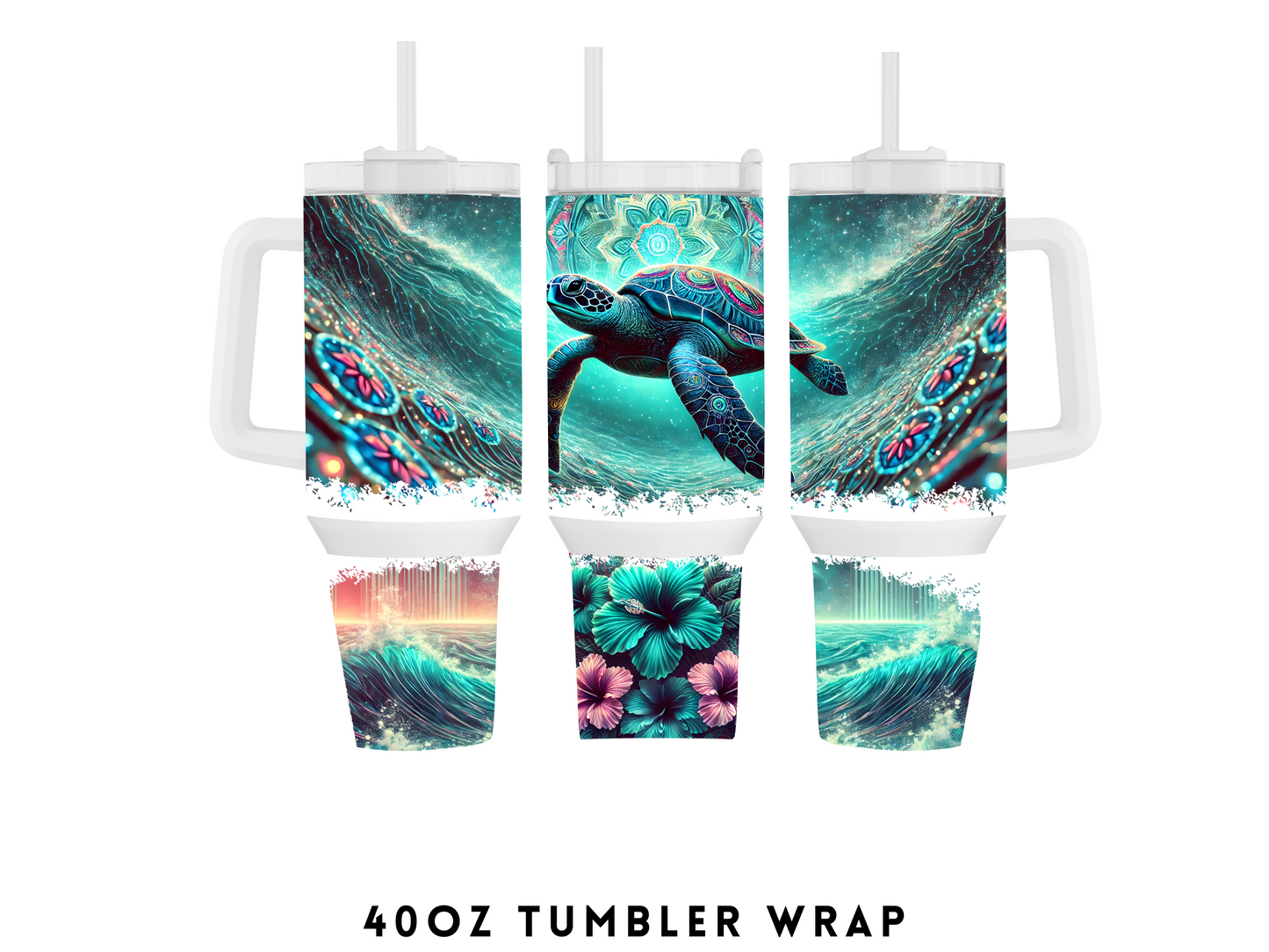 40oz SUBLIMATION TRANSFER- COLORFUL TURTLE