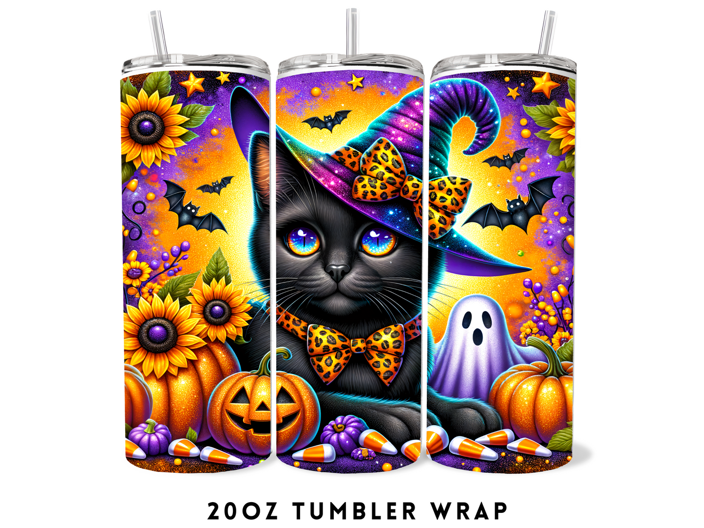 20oz SUBLIMATION TRANSFER- BLACK HALLOWEEN CAT