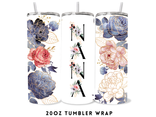 20oz SUBLIMATION TRANSFER- NANA BLUE FLOWERS