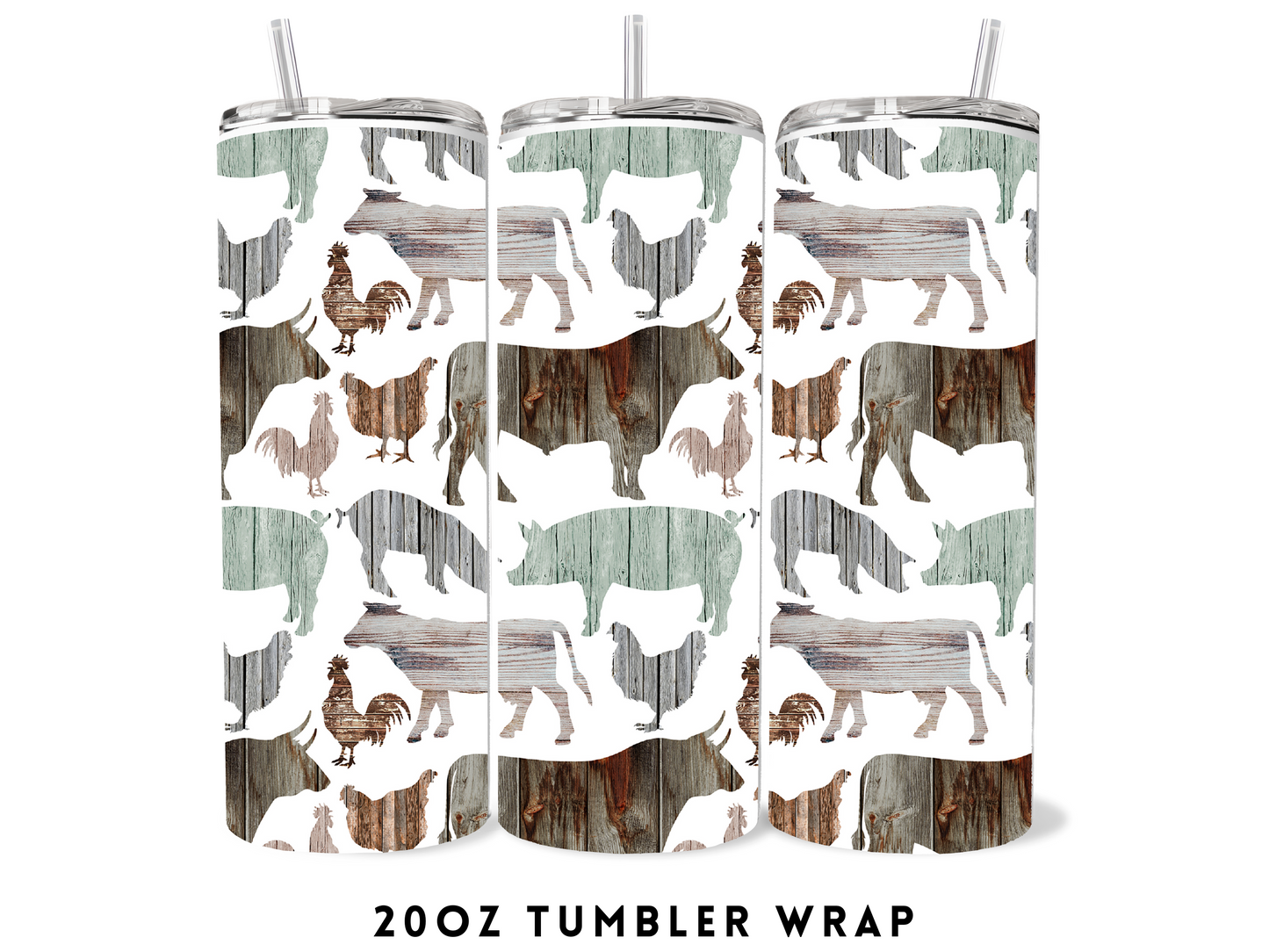 20oz SUBLIMATION TRANSFER- RUSTIC FARM ANIMALS