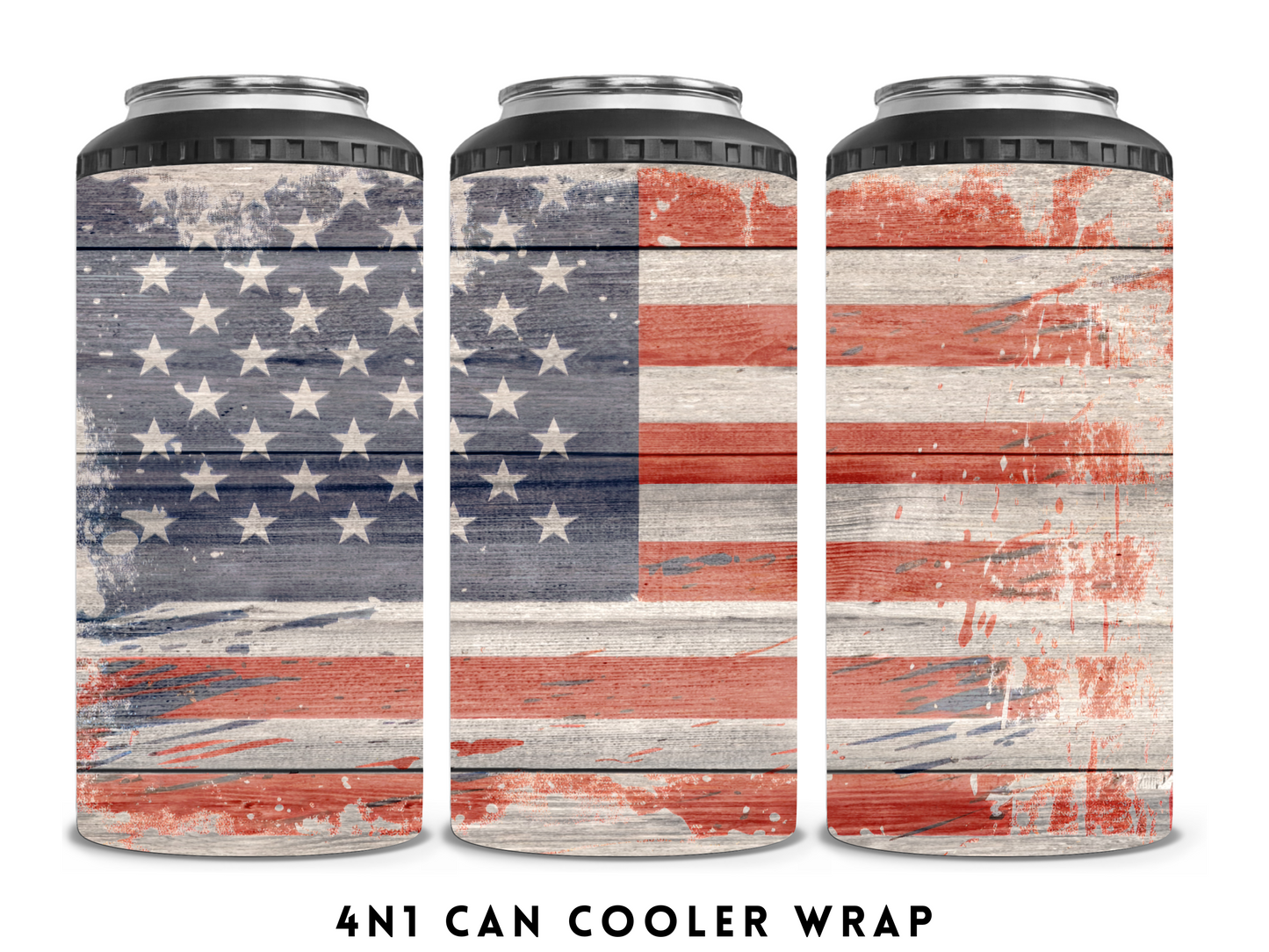 4n1 CAN COOLER- RUSTIC AMERICAN FLAG