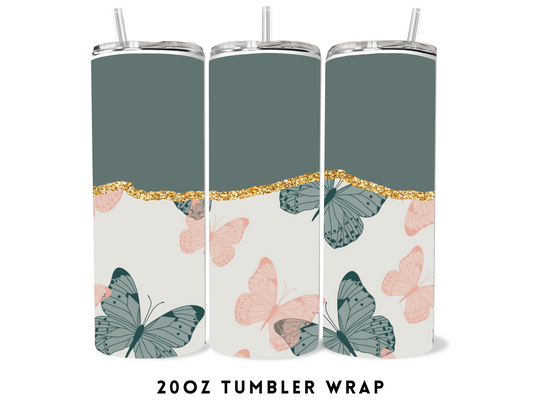 20oz SUBLIMATION TRANSFER- GREEN BUTTERFLIES