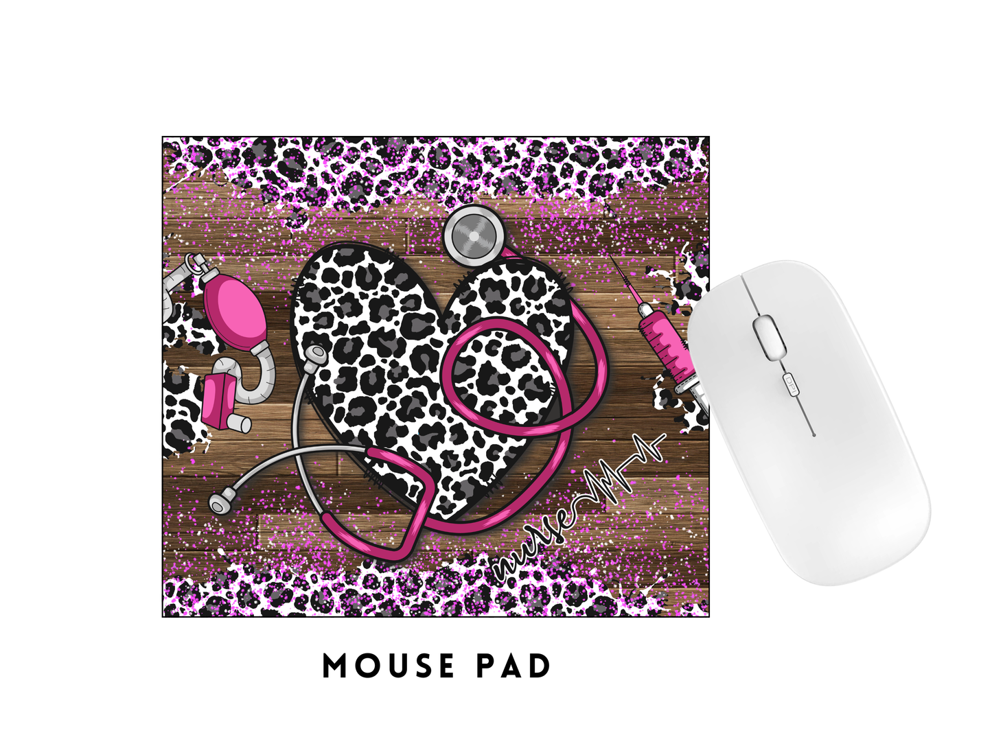 MOUSE PAD TRANSFER- PINK CHEETAH NUSRE HEART