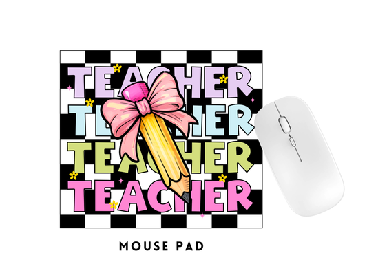 MOUSE PAD TRANSFER- CHECKERED TEACHER BOW