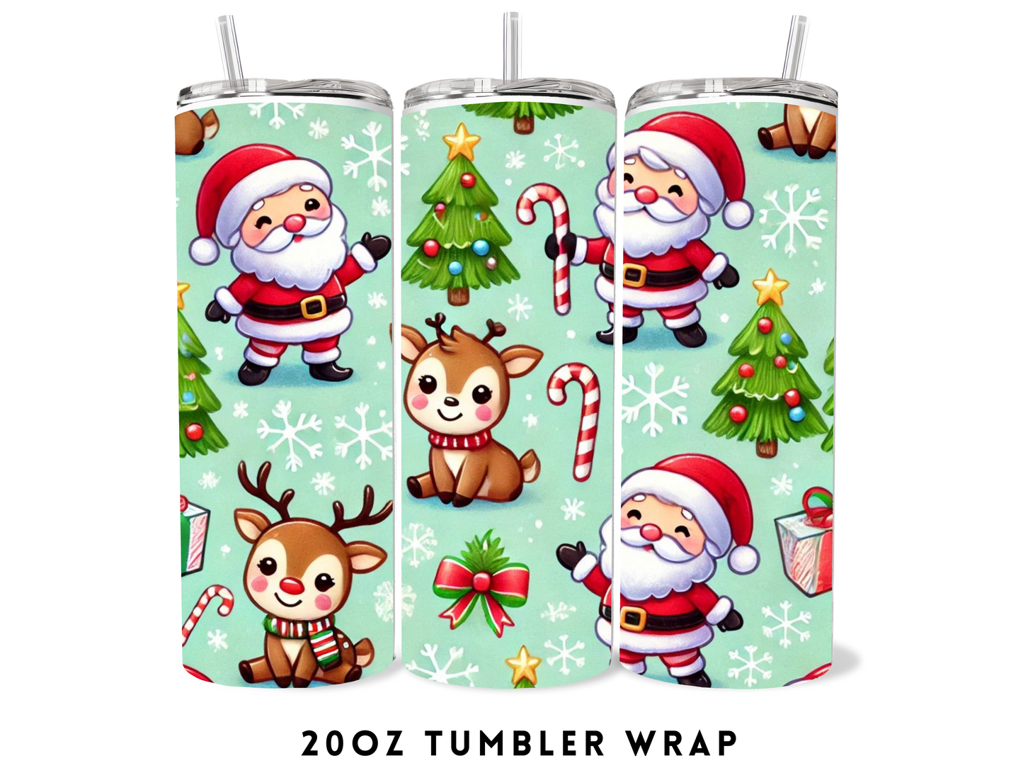 20oz SUBLIMATION TRANSFER- GREEN SANTA WRAPPING PAPER