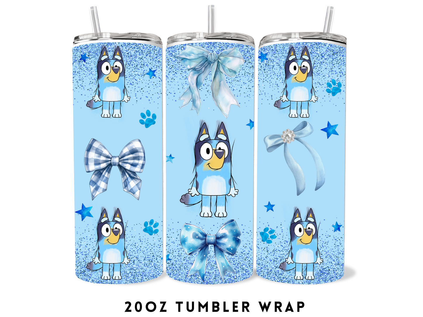 20oz SUBLIMATION TRANSFER- BLUE DOG BOWS