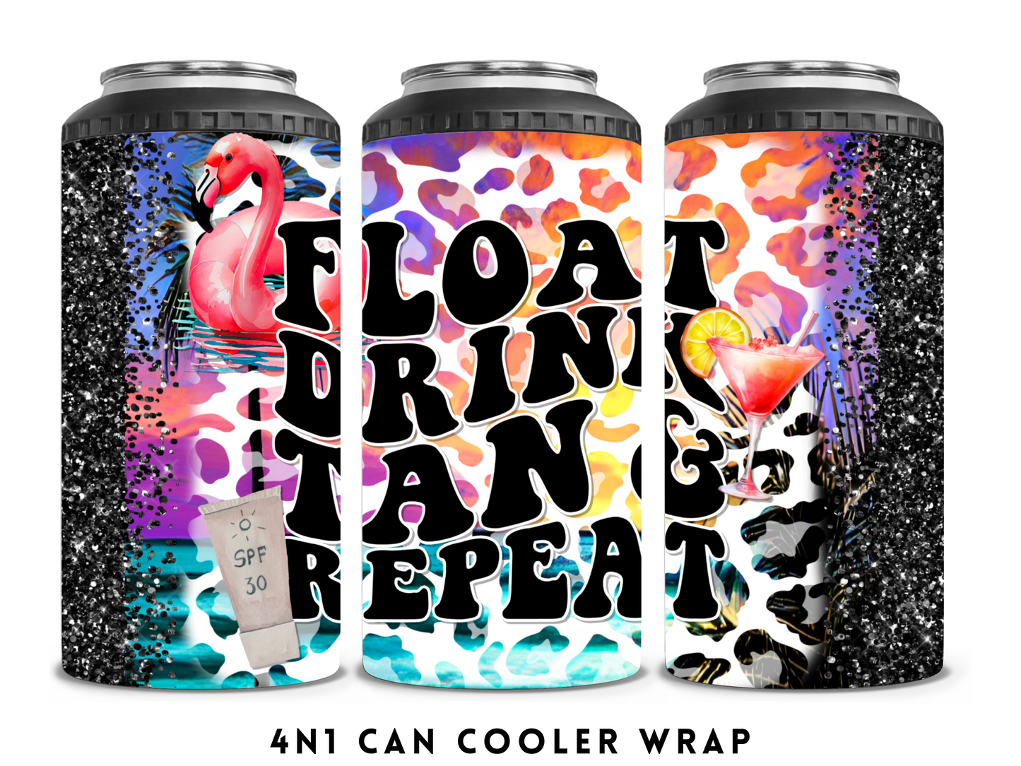 4n1 CAN COOLER- FLOAT DRINK TAN REPEAT CHEETAH