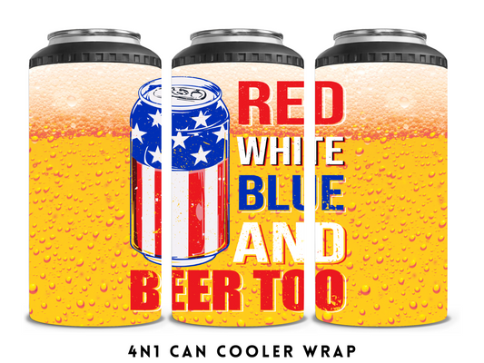 4n1 CAN COOLER- RED WHITE BLUE AND BEER TOO