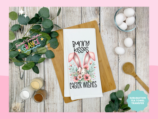 TEA TOWEL - BUNNY KISSES EASTER WISHES