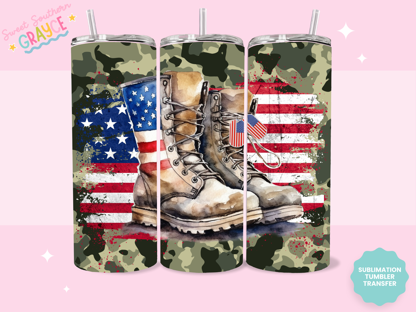 20oz SUBLIMATION TRANSFER - BOOTS AND AMERICAN FLAG