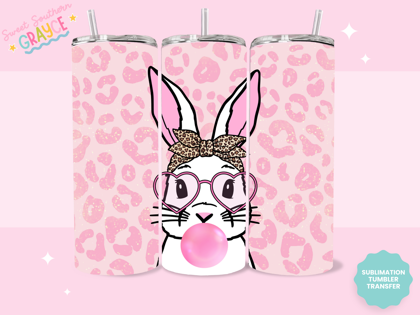 20oz SUBLIMATION TRANSFER - BUBBLEGUM BUNNY