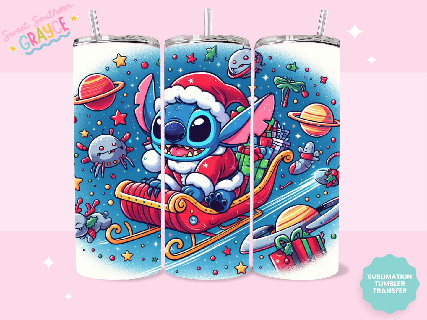 20oz SUBLIMATION TRANSFER - BLUE ALIEN SLEIGH RIDE