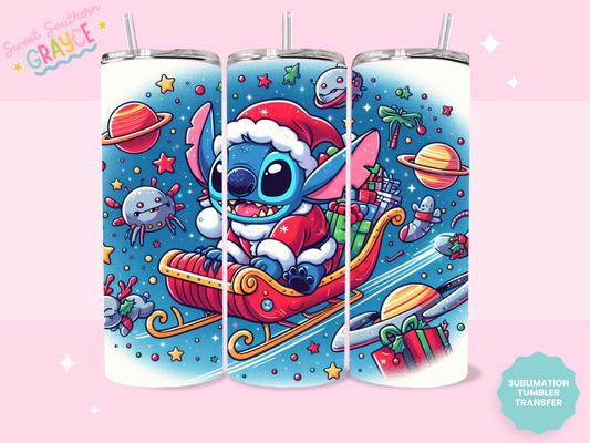 20oz SUBLIMATION TRANSFER - BLUE ALIEN SLEIGH RIDE