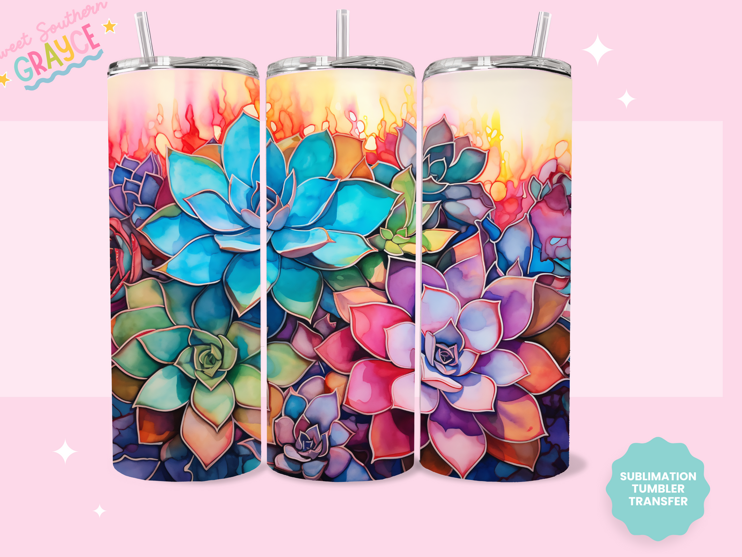 20oz SUBLIMATION TRANSFER - COLORFUL SUCCULENT