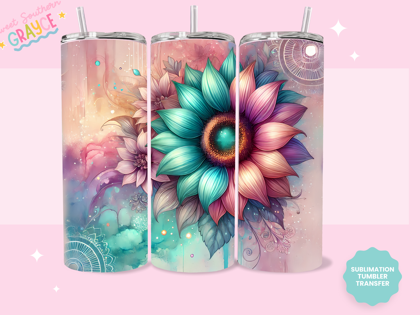 20oz SUBLIMATION TRANSFER - COLORFUL SUNFLOWER