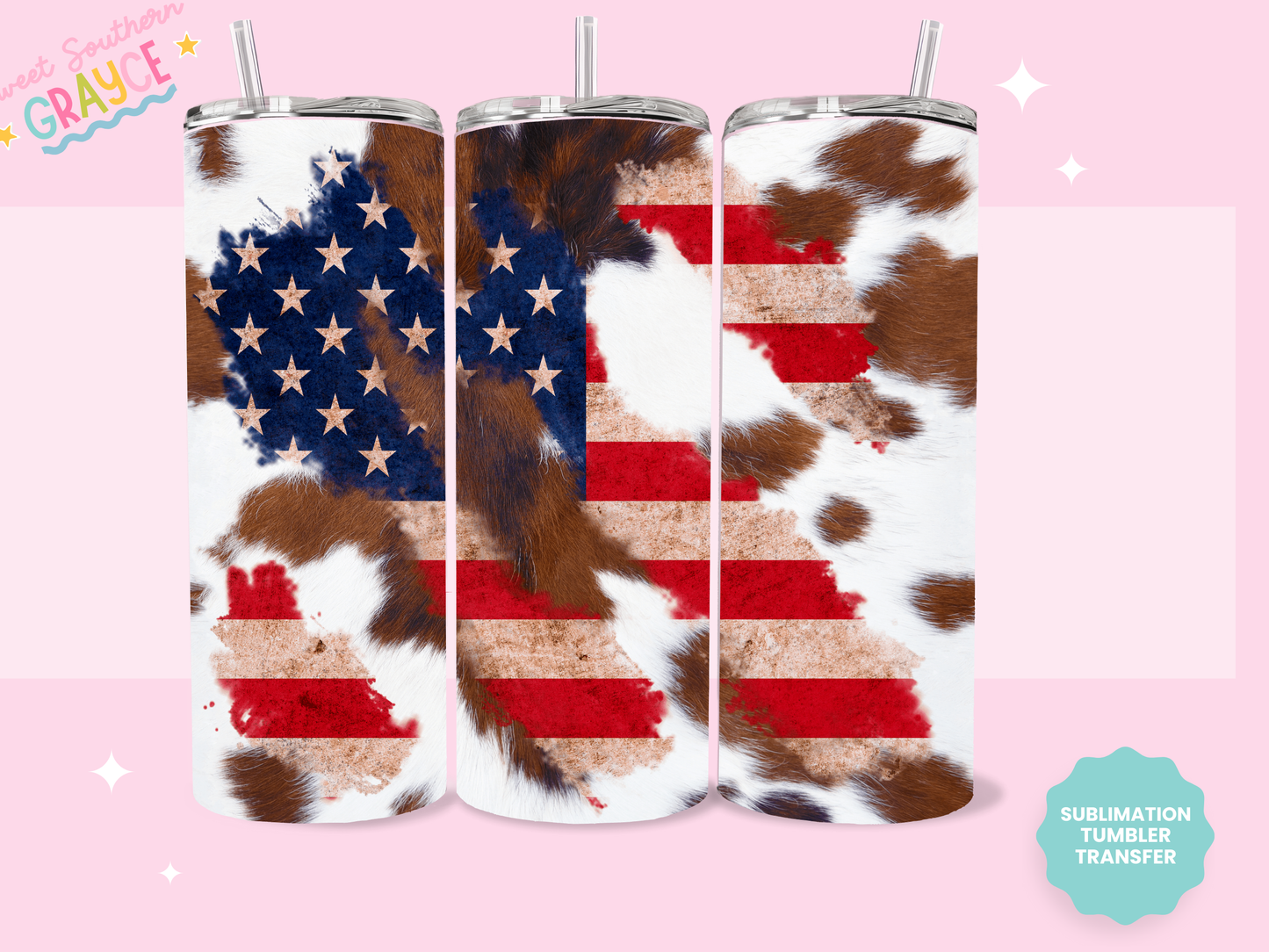 20oz SUBLIMATION TRANSFER - COWHIDE AMERICAN FLAG