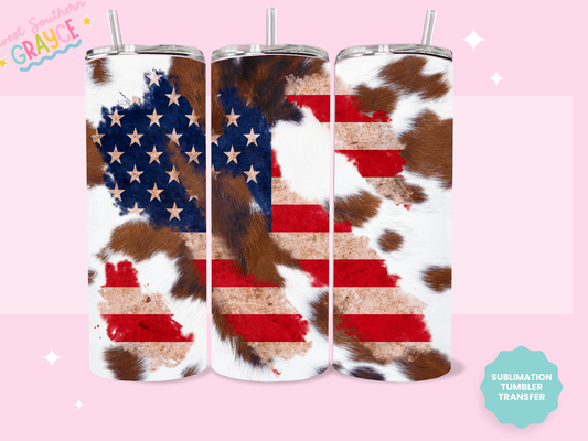 20oz SUBLIMATION TRANSFER - COWHIDE AMERICAN FLAG