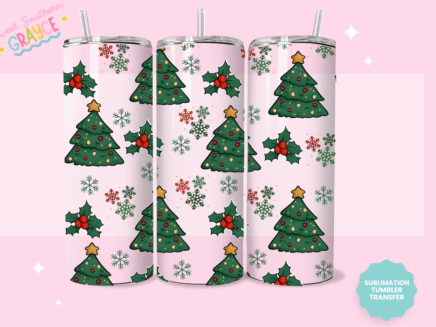 20oz SUBLIMATION TRANSFER - CUTE CHRISTMAS TREES