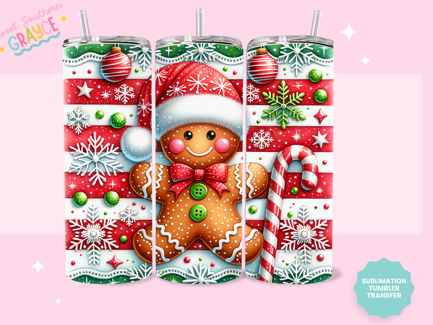 20oz SUBLIMATION TRANSFER - CUTE GINGERBREAD MAN