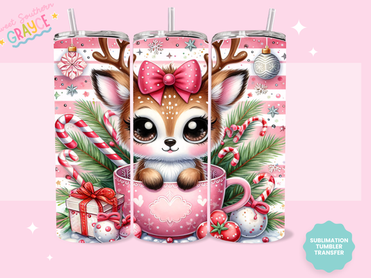 20oz SUBLIMATION TRANSFER - CUTE PINK REINDEER