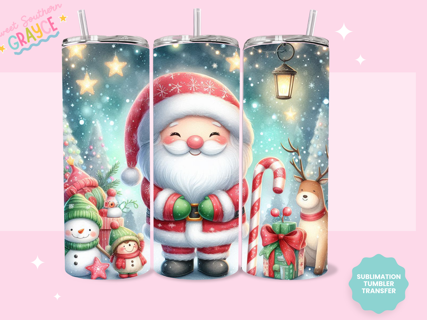 20oz SUBLIMATION TRANSFER - CUTE SANTA