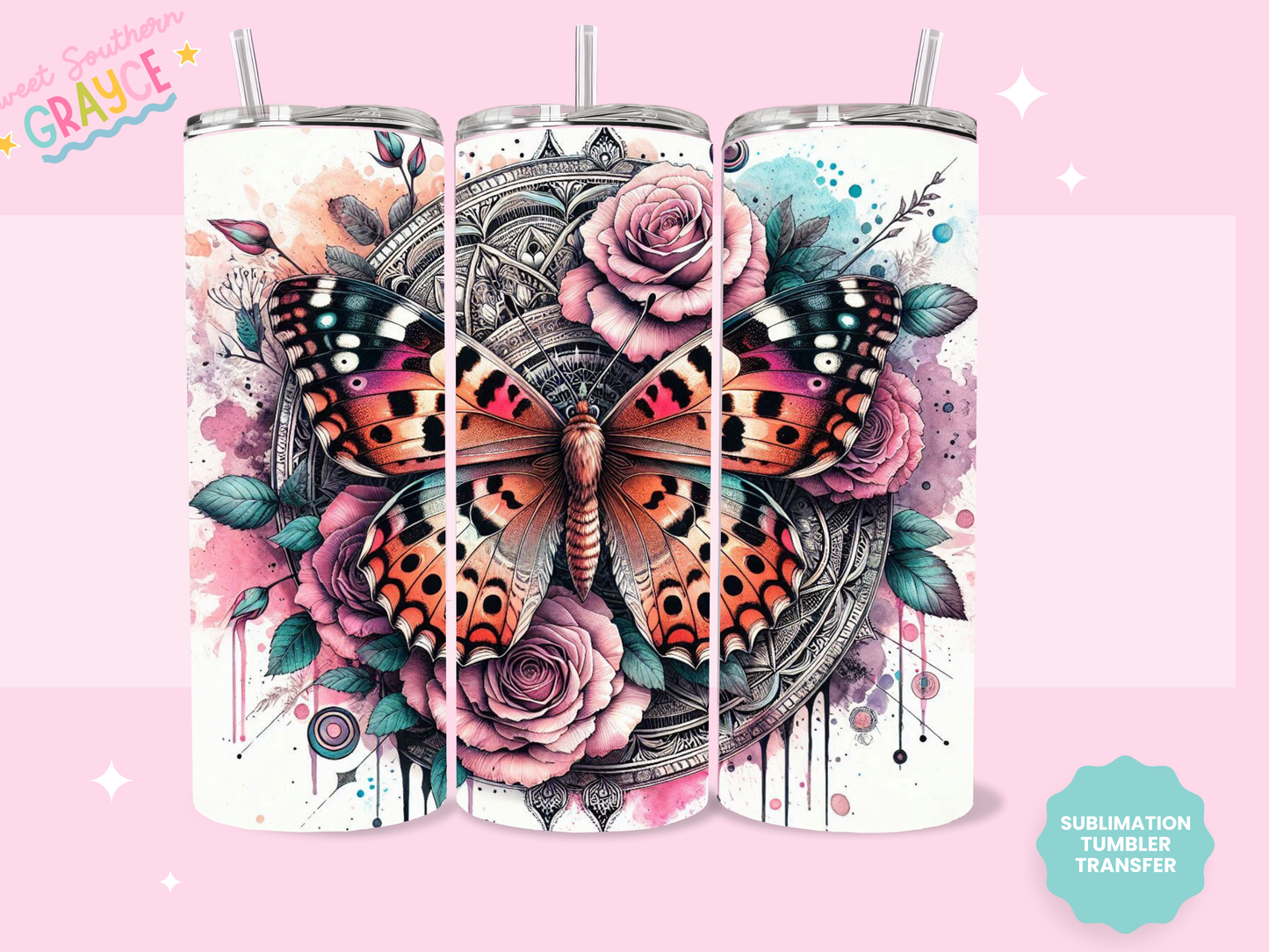 20oz SUBLIMATION TRANSFER - COLORFUL BUTTERFLY DRIP