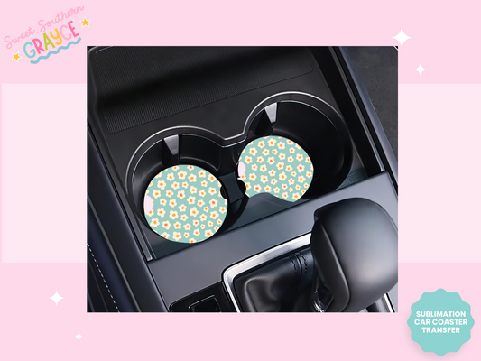 CAR COASTER SUBLIMATION TRANSFER - BLUE DAISIES
