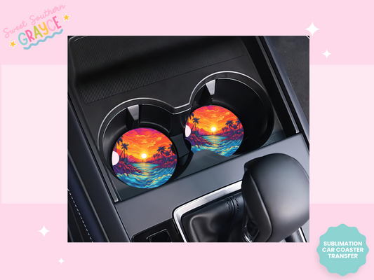 CAR COASTER SUBLIMATION TRANSFER - BEACH SUNSET