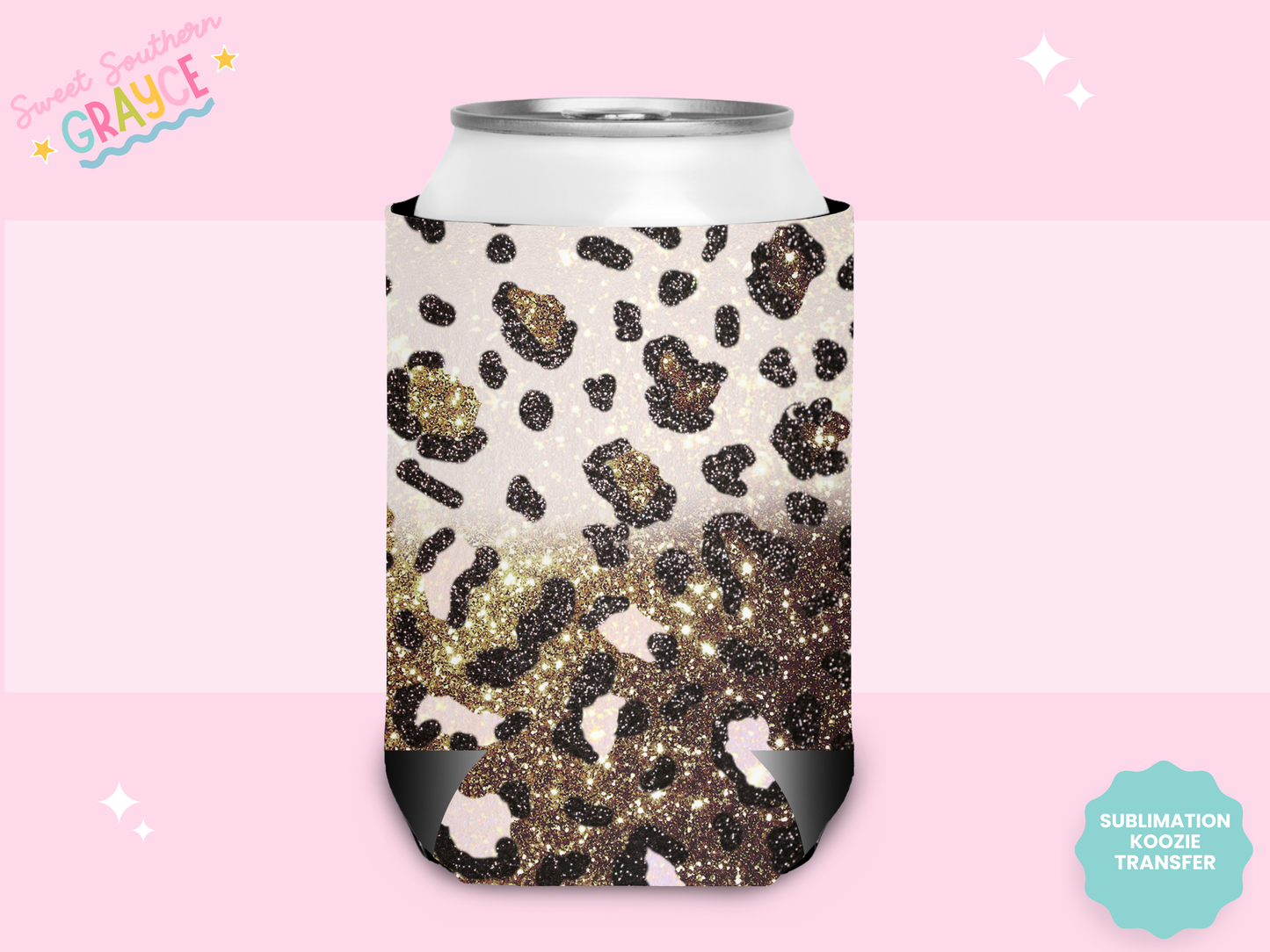 CAN KOOZIE SUB TRANSFER - BROWN GLITTER CHEETAH