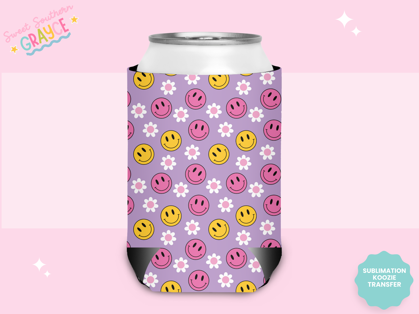 CAN KOOZIE SUB TRANSFER - PURPLE SMILEYS